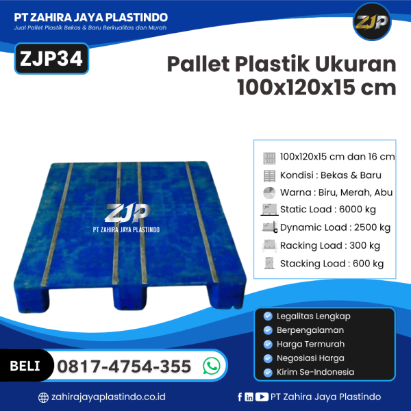 Pallet Plastik Bekas/Baru Ukuran 100x120x15 - ZJP34