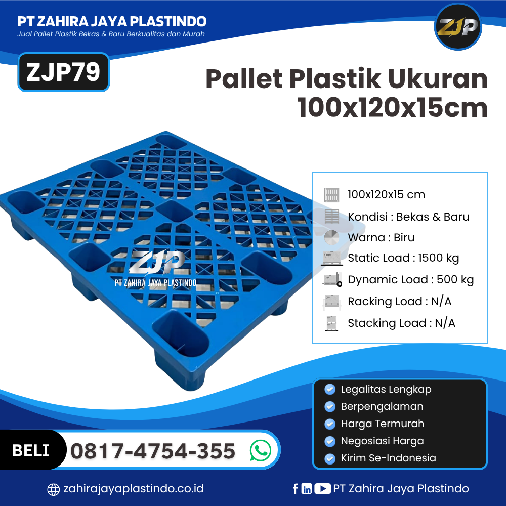 Pallet Plastik Bekas/Baru Ukuran 100x120x15 - ZJP79